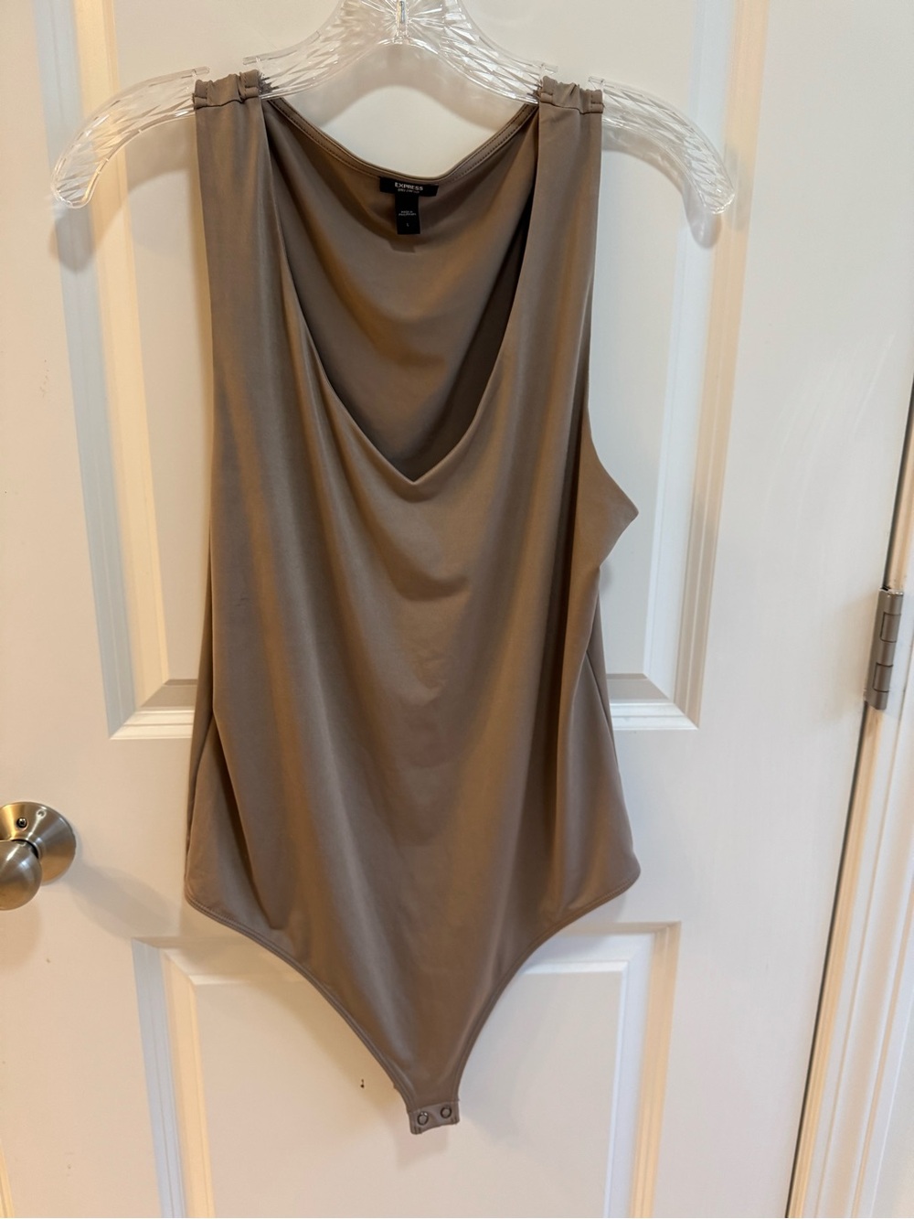 Express Taupe Draped Neck Sleeveless Bodysuit
